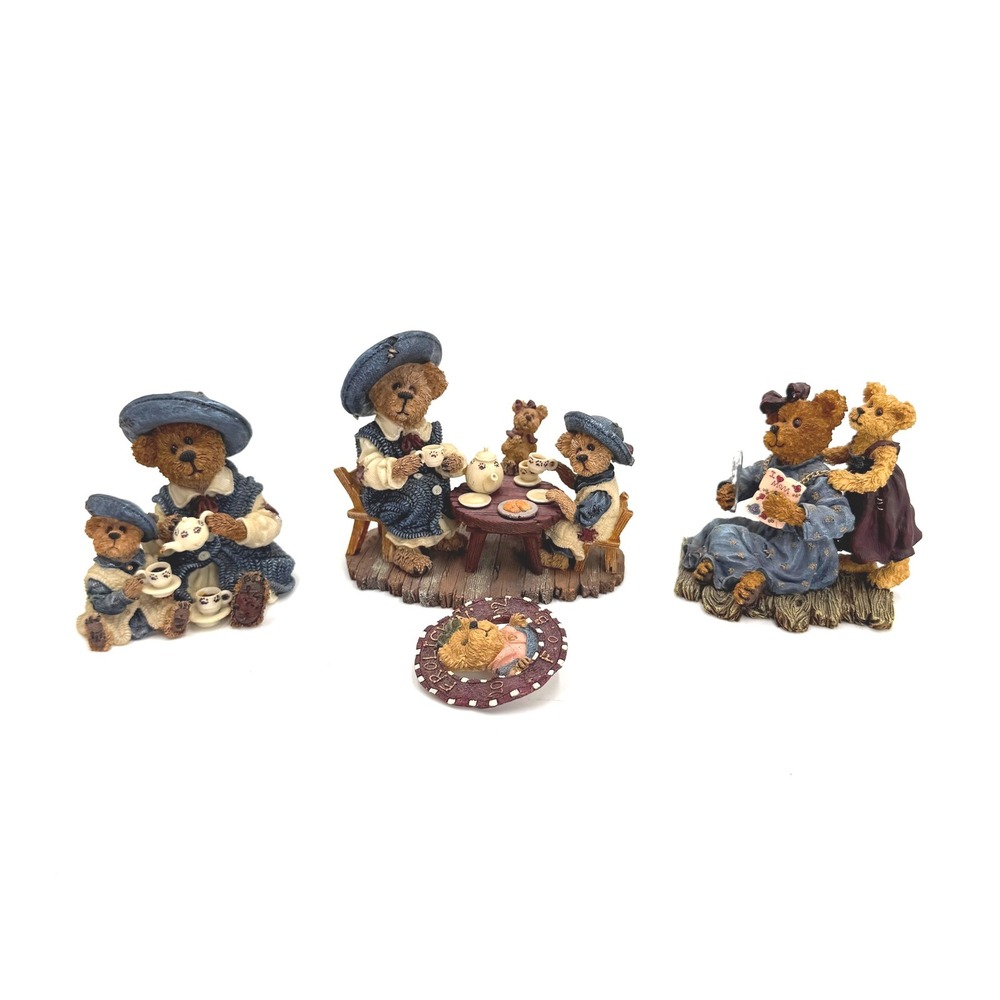 Boyds Bears‎ Bearstone Collection Tea Party Motherhood Figurines Lot of 3 & Pin